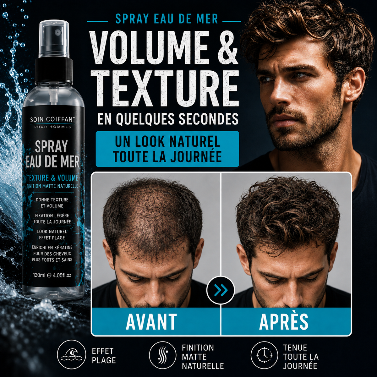 RZXEA™ Spray au Sel Marin pour Homme – Volume & Texture