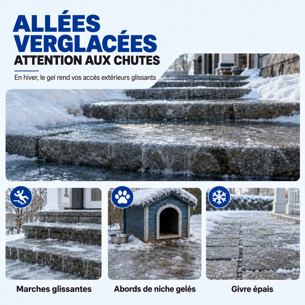 ⭐ Spray dégivrant et déneigeant pour l’extérieur – respectueux des animaux, dissout le givre au contact. Dégagez rapidement marches, allées et terrasses ! 🛡️✅