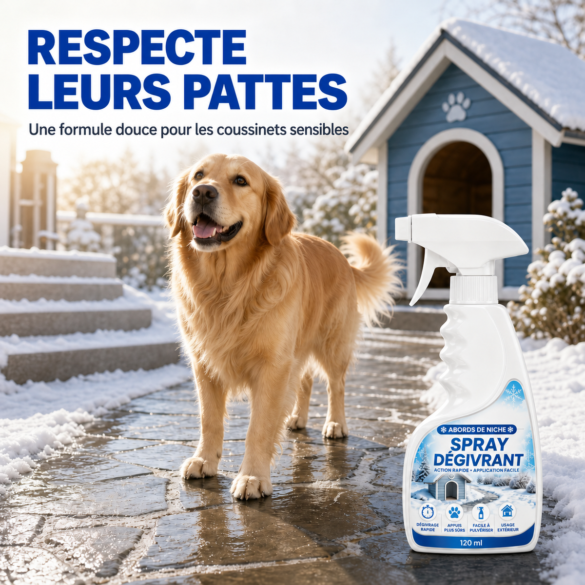 ⭐ Spray dégivrant et déneigeant pour l’extérieur – respectueux des animaux, dissout le givre au contact. Dégagez rapidement marches, allées et terrasses ! 🛡️✅