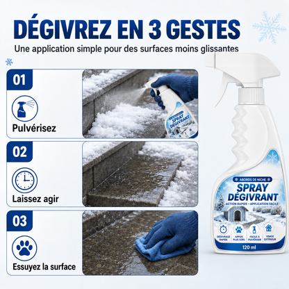 ⭐ Spray dégivrant et déneigeant pour l’extérieur – respectueux des animaux, dissout le givre au contact. Dégagez rapidement marches, allées et terrasses ! 🛡️✅