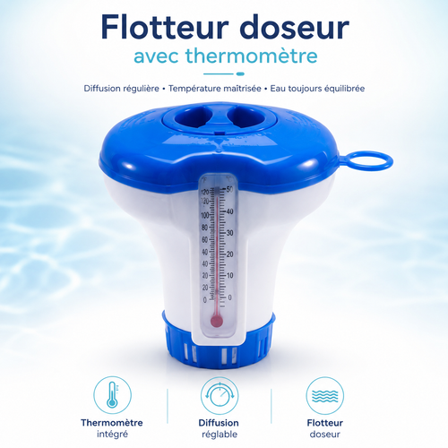 AEXZR™ AquaDose 3-en-1 – Diffuseur flottant pour pastilles avec thermomètre intégré