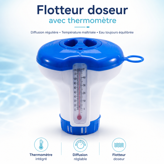 AEXZR™ AquaDose 3-en-1 – Diffuseur flottant pour pastilles avec thermomètre intégré