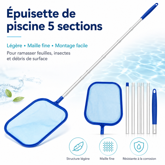 AEXZR™ AquaScoop Pro  Épuisette de piscine à manche aluminium 5 sections