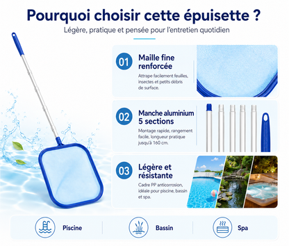 AEXZR™ AquaScoop Pro  Épuisette de piscine à manche aluminium 5 sections