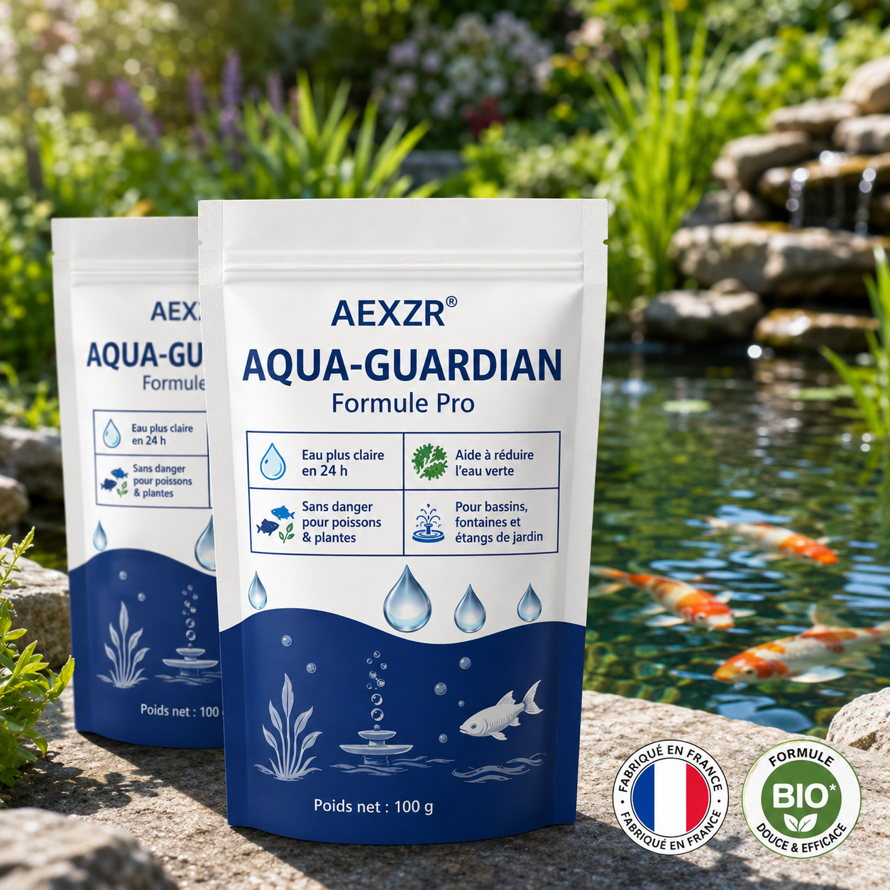 🧬 Élimine l'eau verte en 24 h | 100 % sans danger pour les poissons (formule biologique) AEXZR® Aqua-Guardian Pro