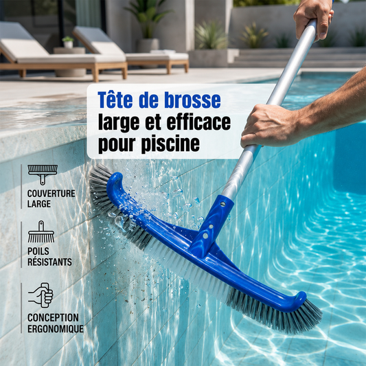 Tête de brosse large pour piscine avec extrémités incurvées