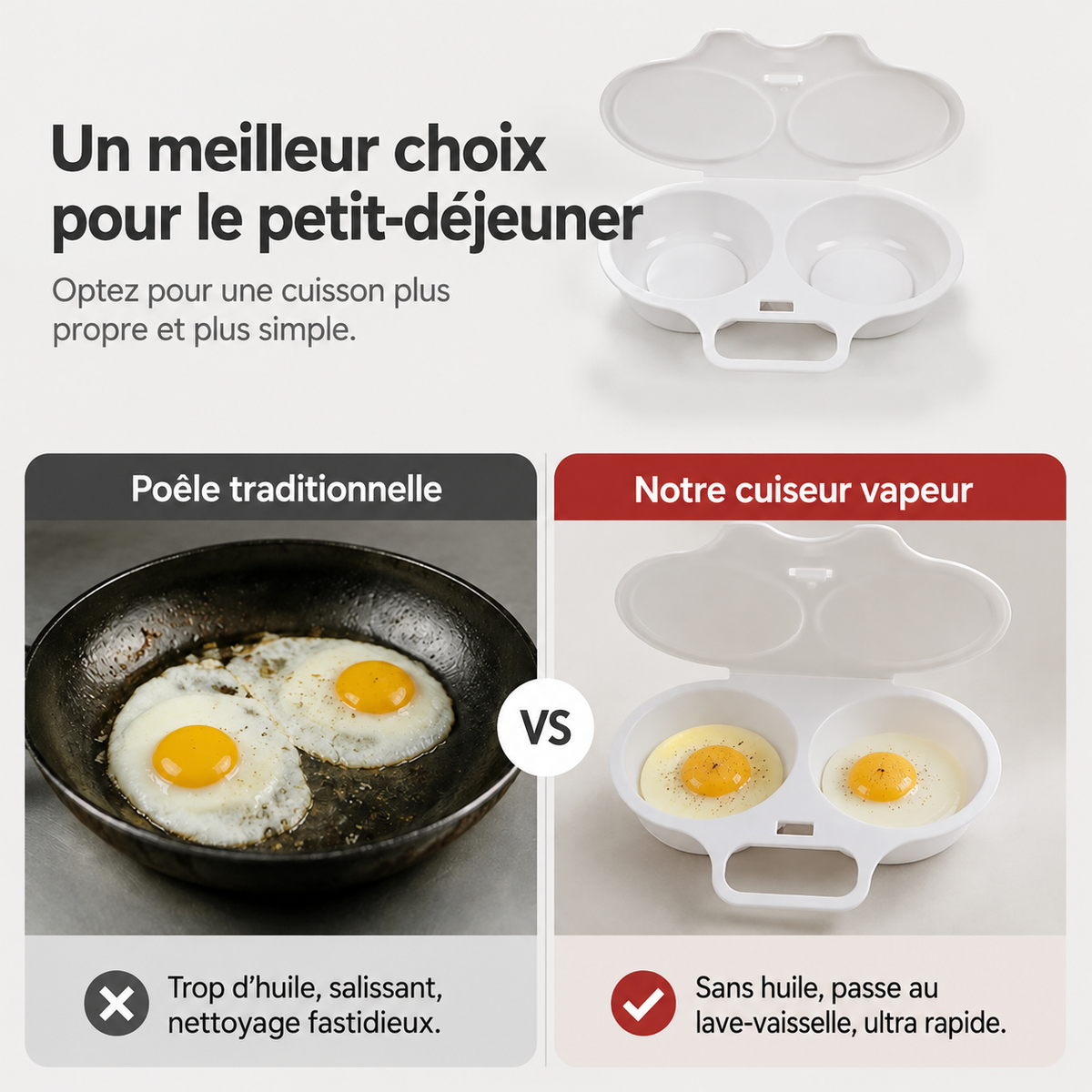 🔥 Offre 2026 🔥 50 000+ vendus ! -50% + 2 achetés = 1 offert | Pocheuse à œufs micro-ondes RZXEA™