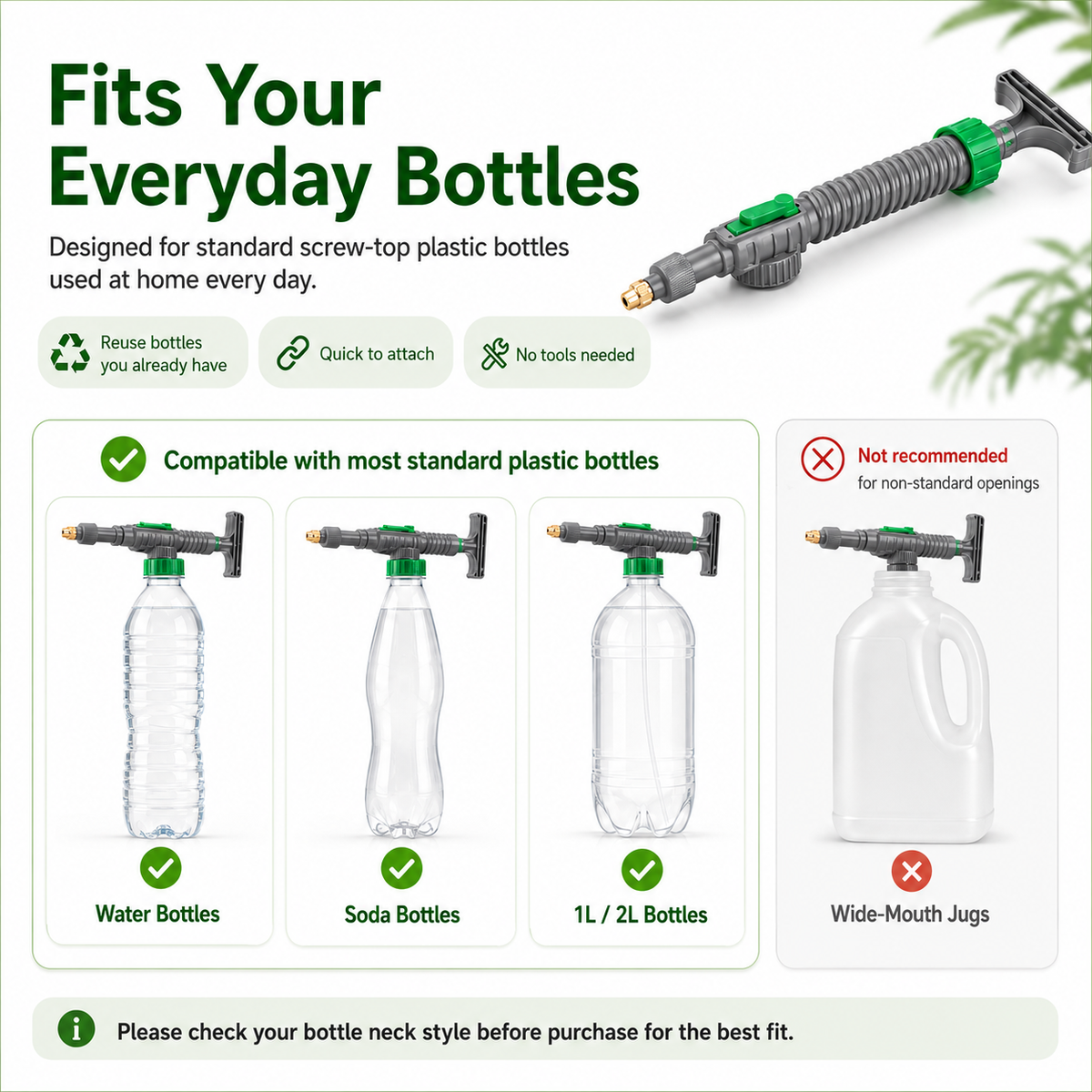 Lot de 2 buses de pulvérisation réutilisables pour bouteille – Accessoire d'arrosage et de nettoyage des plantes