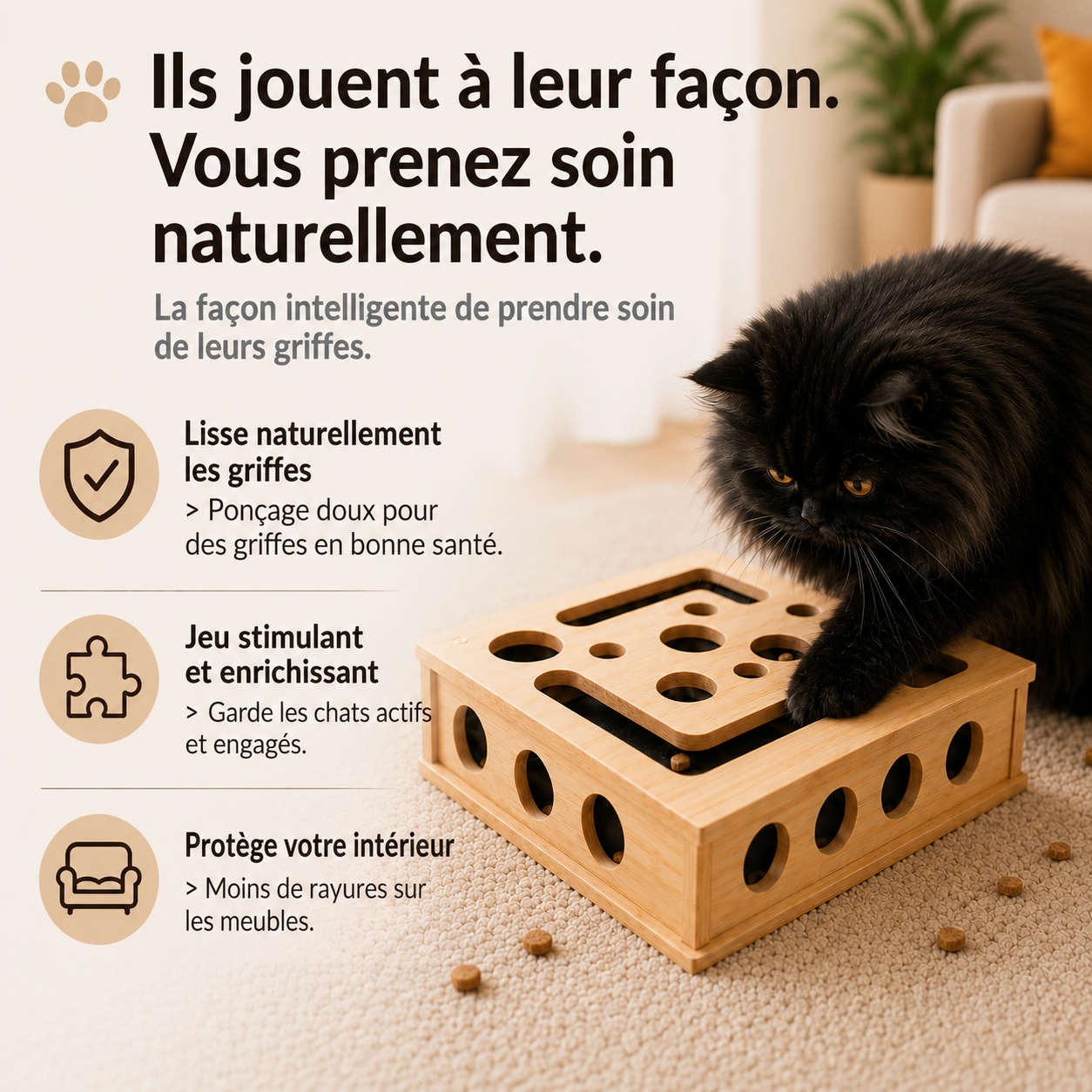 🐾 Fini la Bataille des Griffes | AEXZR® Boîte à Griffer d'auto-Toilettage ClawMaze