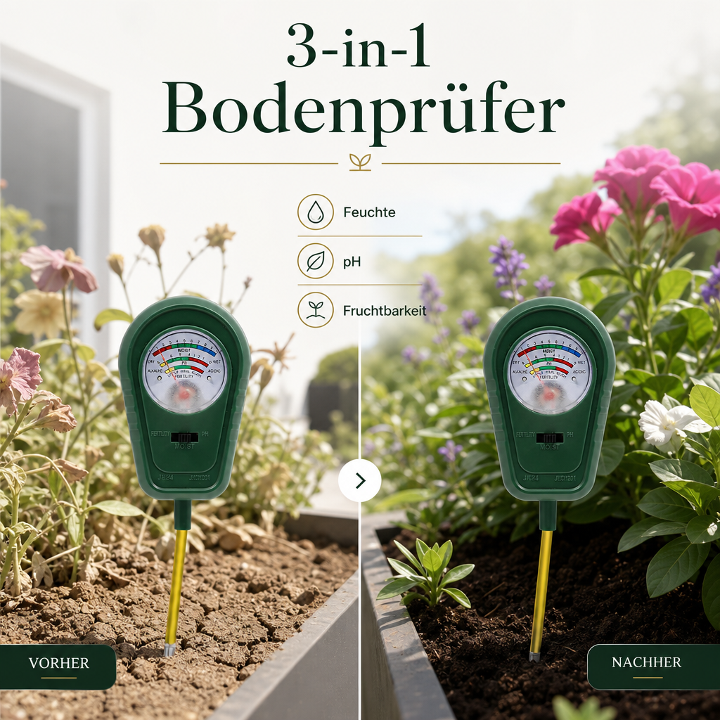 Analyseur de sol 3-en-1 pour jardin, pelouse et plantes en pot