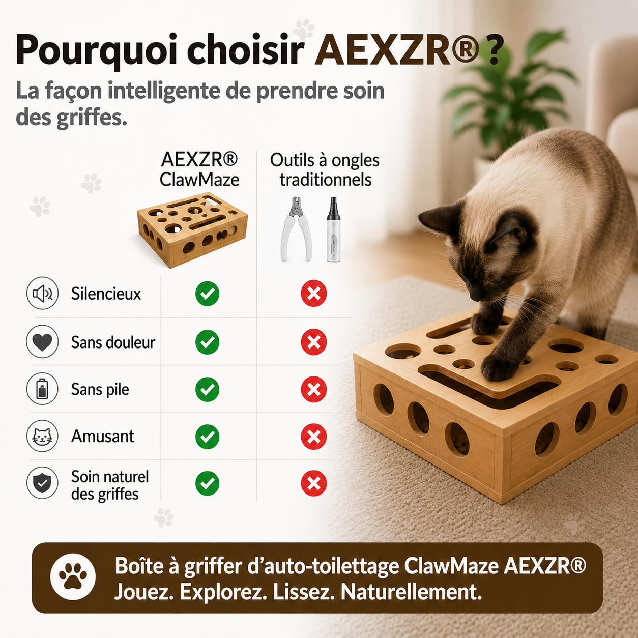 🐾 Fini la Bataille des Griffes | AEXZR® Boîte à Griffer d'auto-Toilettage ClawMaze
