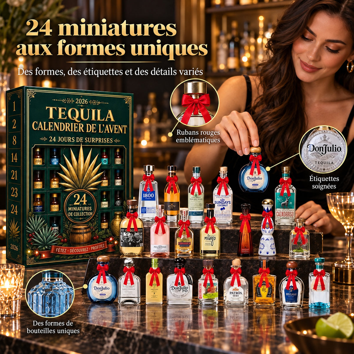 Collection de 24 bouteilles miniatures aux formes et aux détails variés