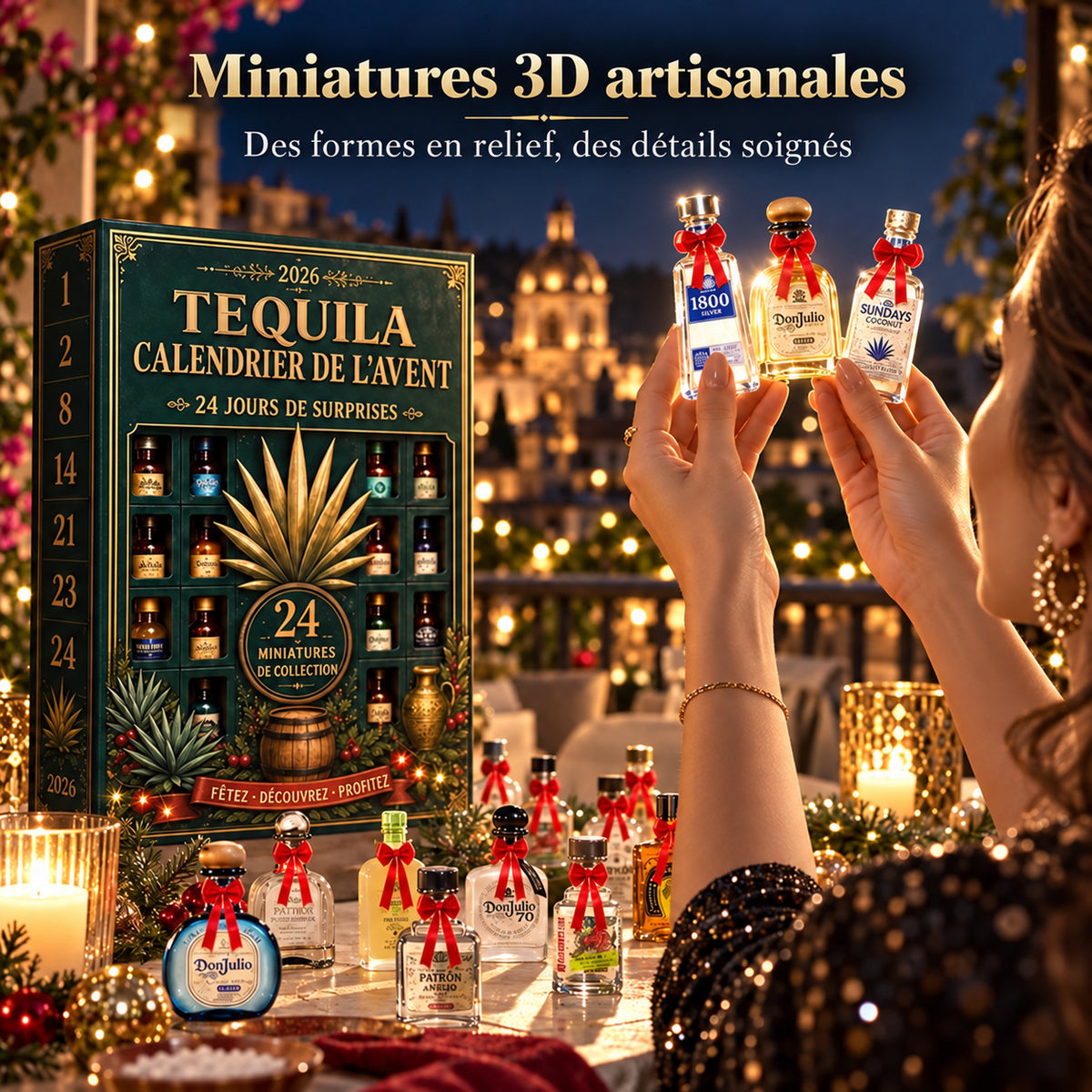 Miniatures 3D artisanales ornées de petits rubans rouges
